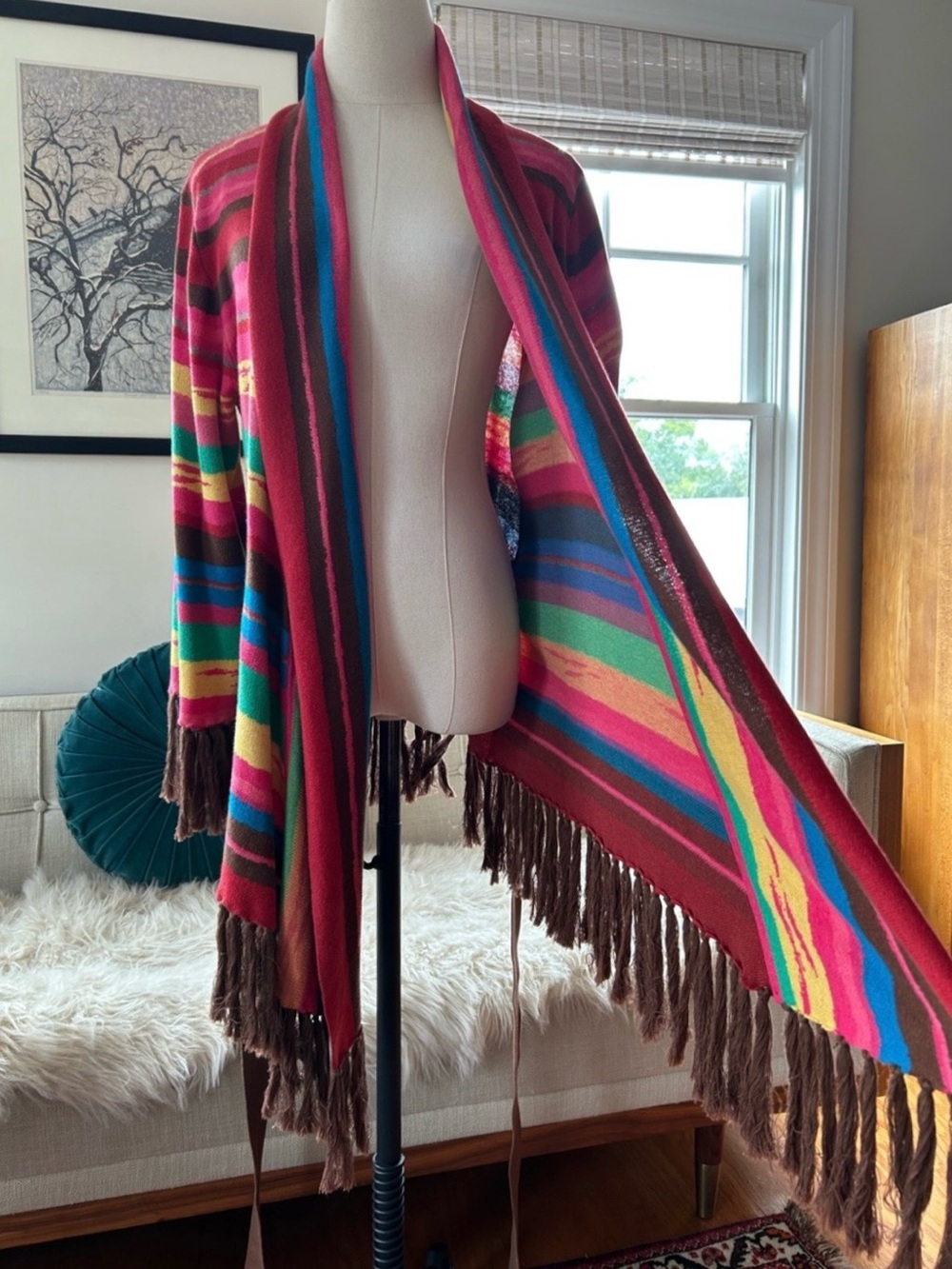 Tasha Polizzi Cotton Serape Striped Sweater with Fringe